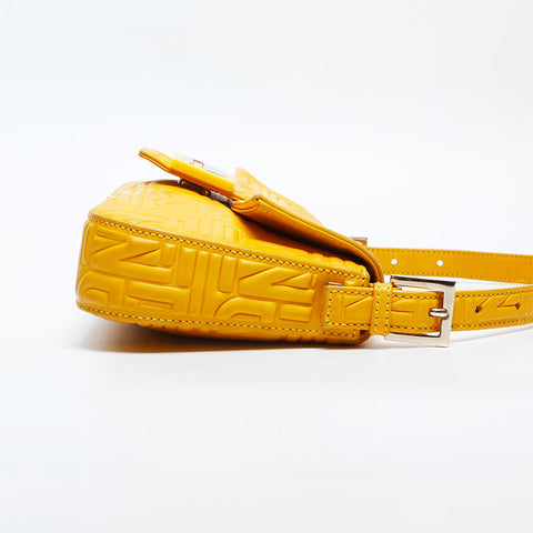 FENDI Matelasse Mamma Bucket Leather Shoulder Bag yellow WS14935