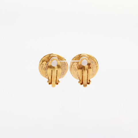 CHANEL 1980s round logo pearl Earring gold WS14936