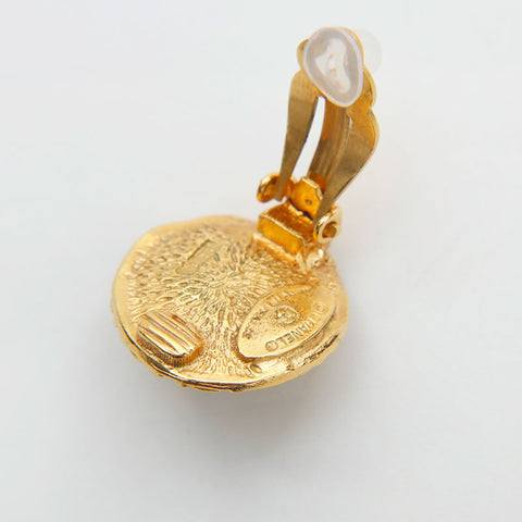 CHANEL 1980s round logo pearl Earring gold WS14936