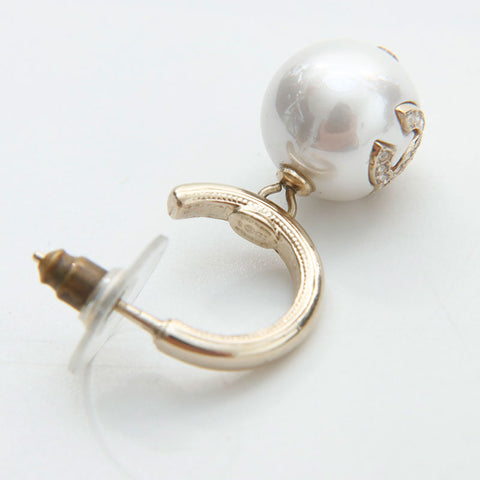 CHANEL 2022 COCO Mark Pearl Rhinestone Pierce gold WS14938