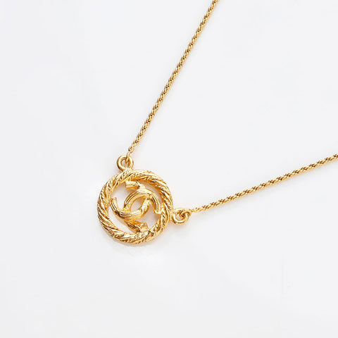 CHANEL 1980-1990s COCO Mark Round Necklace gold WS14939
