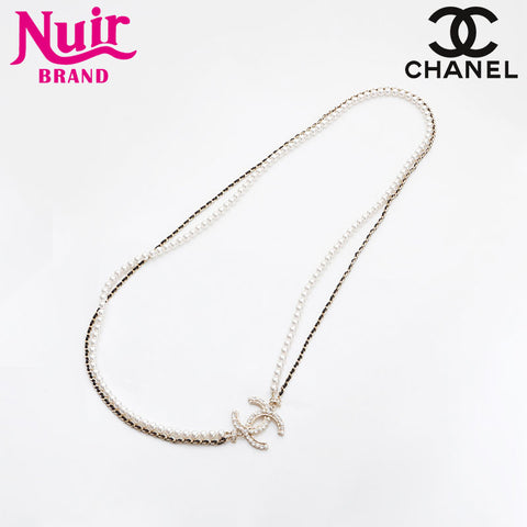 シャネル CHANEL 2023年　ココマークパールラインストーン ネックレス ゴールド WS14943