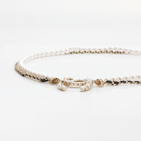 CHANEL 2023 COCO Mark Pearl Rhinestone Necklace gold WS14943