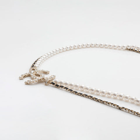 CHANEL 2023 COCO Mark Pearl Rhinestone Necklace gold WS14943