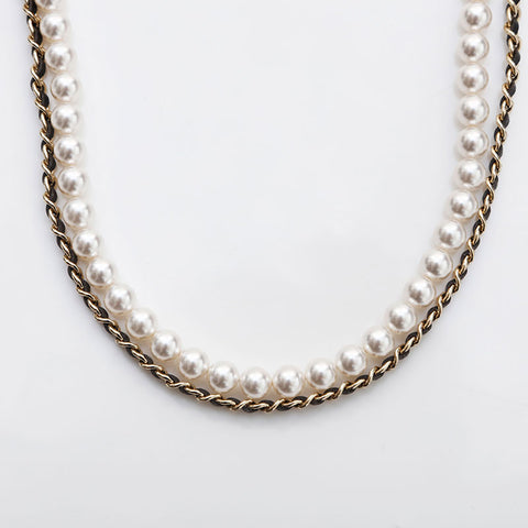 CHANEL 2023 COCO Mark Pearl Rhinestone Necklace gold WS14943