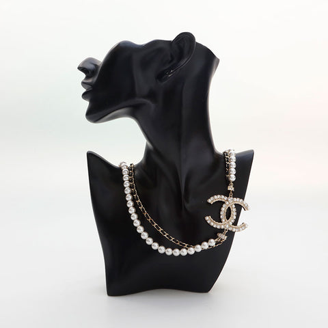 CHANEL 2023 COCO Mark Pearl Rhinestone Necklace gold WS14943