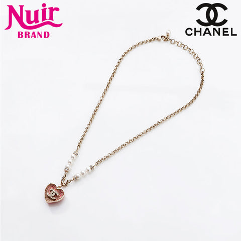 シャネル CHANEL 2023年 ココマークラインストーンパール ハート ネックレス ゴールド WS14949