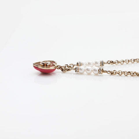 CHANEL 2023 COCO Mark Rhinestone Pearl Heart Necklace gold WS14949