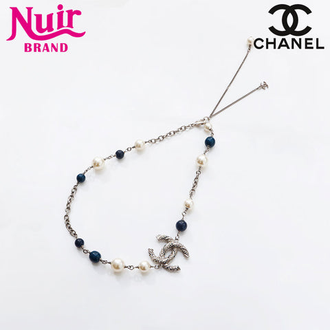 シャネル CHANEL 2014年 ココマーク パール ラインストーン ネックレス シルバー WS14950