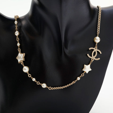 CHANEL 2017 COCO Mark Pearl Star Necklace gold WS14951