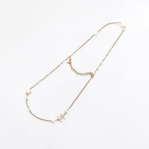 CHANEL 2017 COCO Mark Pearl Star Necklace gold WS14951