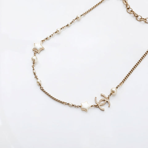 CHANEL 2017 COCO Mark Pearl Star Necklace gold WS14951