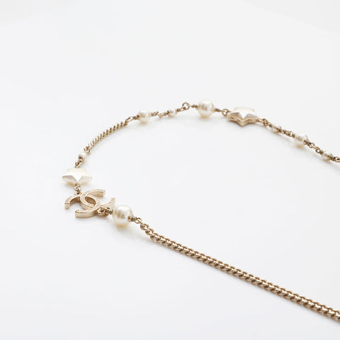 CHANEL 2017 COCO Mark Pearl Star Necklace gold WS14951