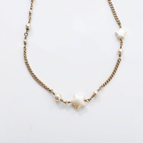 CHANEL 2017 COCO Mark Pearl Star Necklace gold WS14951