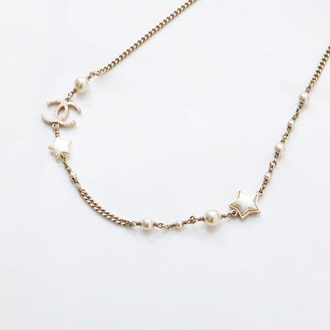 CHANEL 2017 COCO Mark Pearl Star Necklace gold WS14951