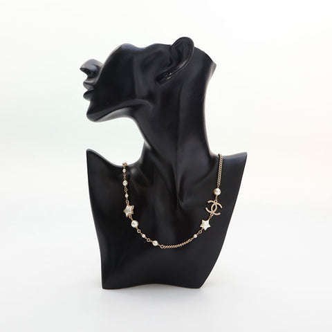 CHANEL 2017 COCO Mark Pearl Star Necklace gold WS14951
