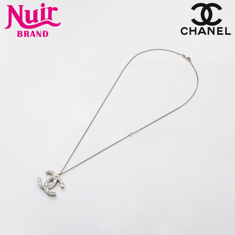 CHANEL 2009 COCO Mark Rhinestone Necklace Silver WS14953