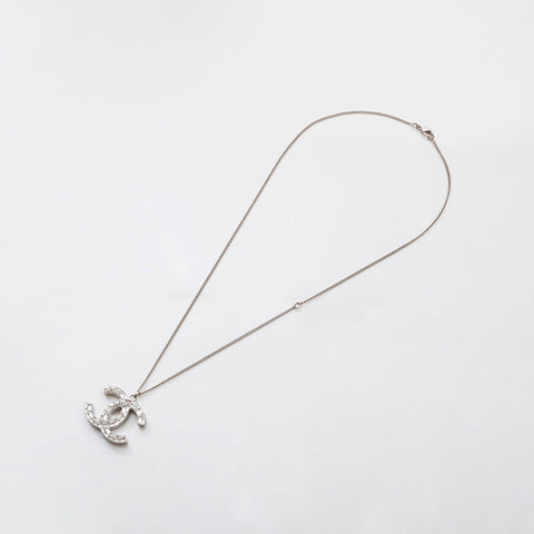 CHANEL 2009 COCO Mark Rhinestone Necklace Silver WS14953