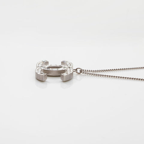 CHANEL 2009 COCO Mark Rhinestone Necklace Silver WS14953
