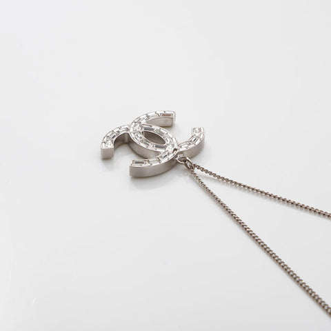 CHANEL 2009 COCO Mark Rhinestone Necklace Silver WS14953