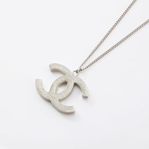 CHANEL 2009 COCO Mark Rhinestone Necklace Silver WS14953