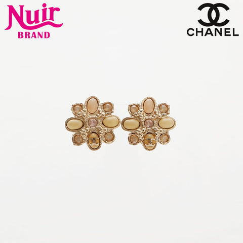 CHANEL 2013 Rhinestone Flower Earring gold WS14956