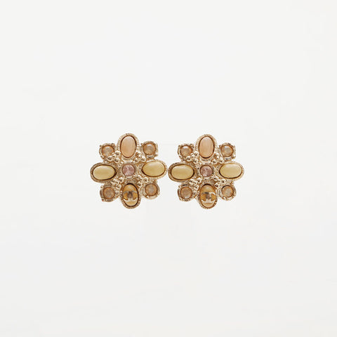 CHANEL 2013 Rhinestone Flower Earring gold WS14956