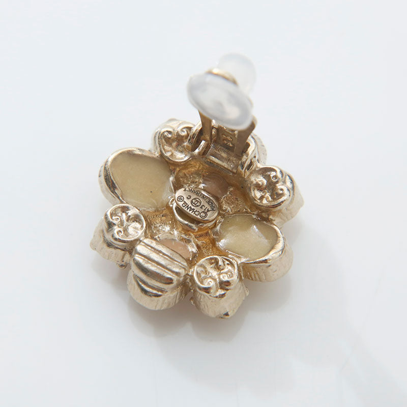 シャネル CHANEL 2013年 ラインストーン 花 イヤリング ゴールド