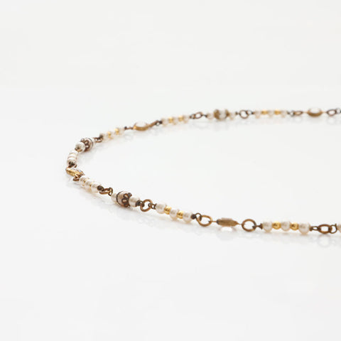 CHANEL 1970s pearl rhinestone Necklace gold WS14958