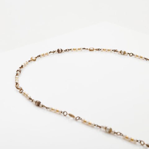CHANEL 1970s pearl rhinestone Necklace gold WS14958