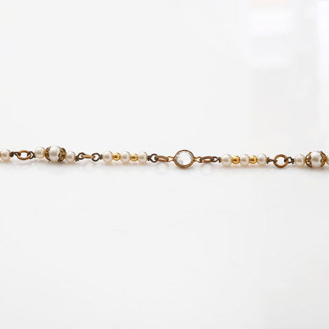CHANEL 1970s pearl rhinestone Necklace gold WS14958