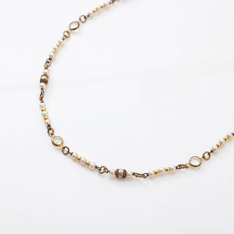 CHANEL 1970s pearl rhinestone Necklace gold WS14958