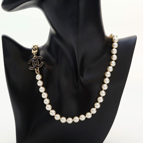 CHANEL 2024 COCO Mark Pearl Necklace gold WS14965