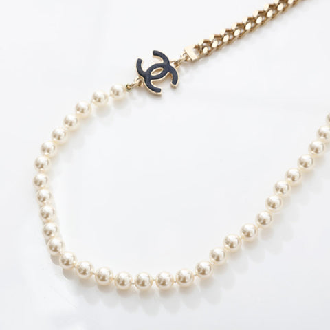 CHANEL 2024 COCO Mark Pearl Necklace gold WS14965