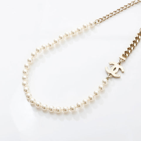 CHANEL 2024 COCO Mark Pearl Necklace gold WS14965