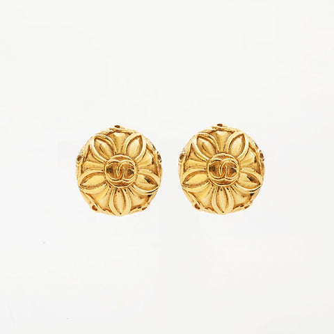 CHANEL 1971-1980s Flower COCO Mark Earring gold WS14967