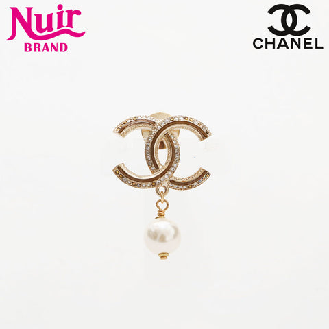 CHANEL 2011 COCO Mark Rhinestone Pearl Brooch gold WS14968