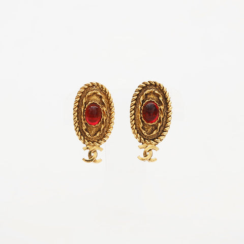 CHANEL 1971-1980s COCO Mark Rhinestone Earring gold WS14971