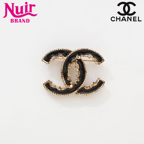 CHANEL 2013 COCO Mark Black Brooch gold WS14974