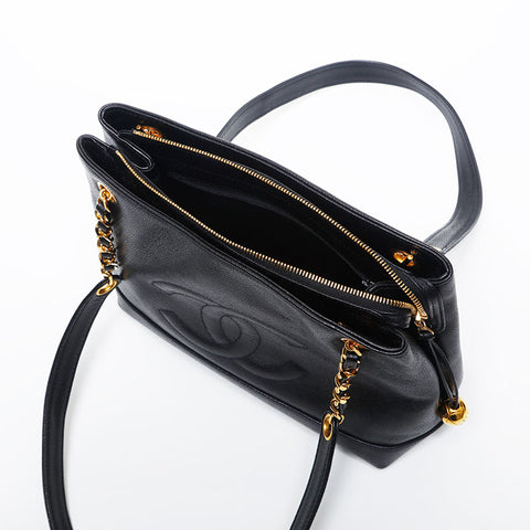 シャネル CHANEL 2番台 1993-1994 キャビアスキン トリプルココ ショルダーバッグ ブラック WS14977
