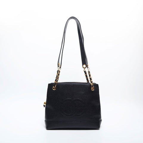 シャネル CHANEL 2番台 1993-1994 キャビアスキン トリプルココ ショルダーバッグ ブラック WS14977