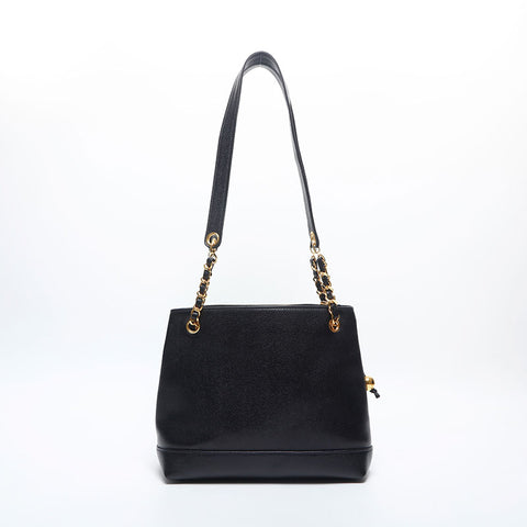 シャネル CHANEL 2番台 1993-1994 キャビアスキン トリプルココ ショルダーバッグ ブラック WS14977