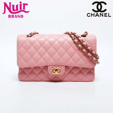 シャネル CHANEL 9番台 2004-2005 キャビアスキン ダブルフラップ マトラッセ  25cm ショルダーバッグ ピンク WS14978