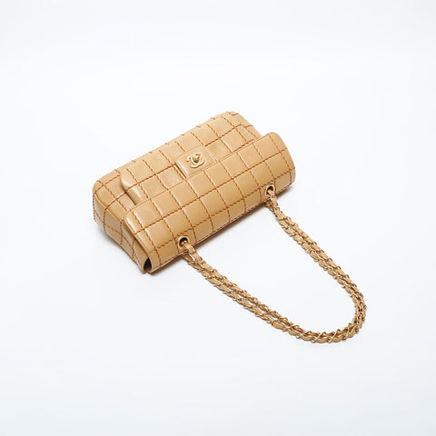 CHANEL No. 7 2001-2002 Lambskin Chocolate Bar Wild Stitch Shoulder Bag beige WS14979