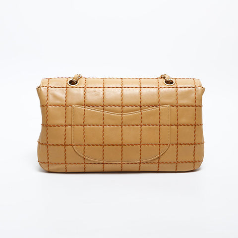 CHANEL No. 7 2001-2002 Lambskin Chocolate Bar Wild Stitch Shoulder Bag beige WS14979