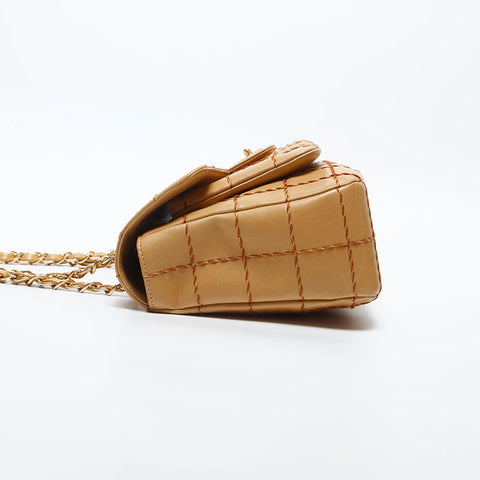 CHANEL No. 7 2001-2002 Lambskin Chocolate Bar Wild Stitch Shoulder Bag beige WS14979