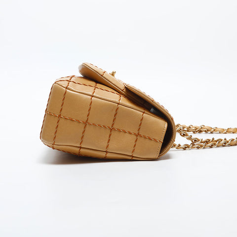 極美品 シャネル CHANEL 7番台 2001-2002 ラムスキン チョコバー ワイルドステッチ ショルダーバッグ  ベージュ WS14979
