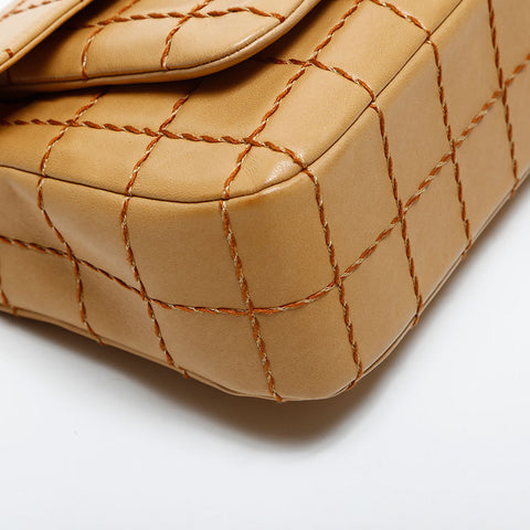 CHANEL No. 7 2001-2002 Lambskin Chocolate Bar Wild Stitch Shoulder Bag beige WS14979