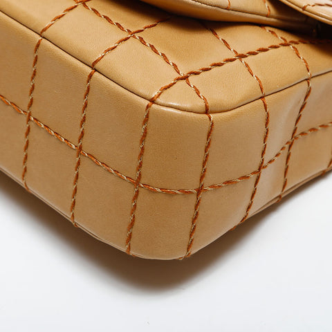 CHANEL No. 7 2001-2002 Lambskin Chocolate Bar Wild Stitch Shoulder Bag beige WS14979