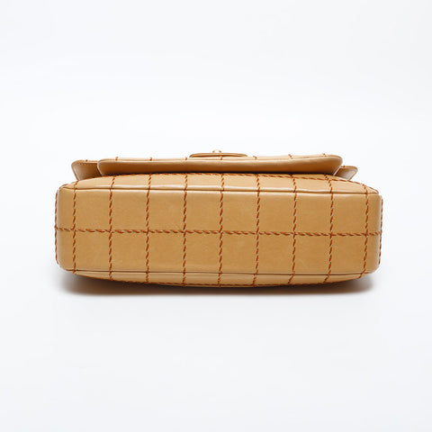 CHANEL No. 7 2001-2002 Lambskin Chocolate Bar Wild Stitch Shoulder Bag beige WS14979